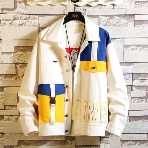 2019 ins Fashion Mens Jacket Mixed Color BF Style Hip-hop Boys Coat Patchwork Casual Jackets Plus Size M-5XL Outwear C321