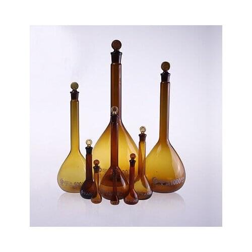 250ml Graduated Labrotary Brown Glass Liquid Volumetric Flask with Glass Stopper
