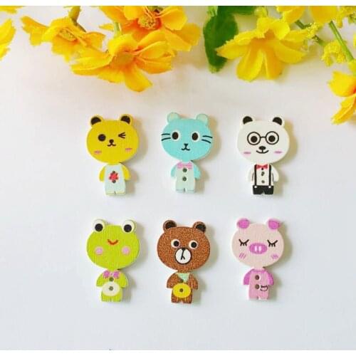 50Pcs Mixed 2 Holes CuteRandom Mixed Animal Wood Sewing Buttons scrapbooking summer style 20x30mm botones de madera