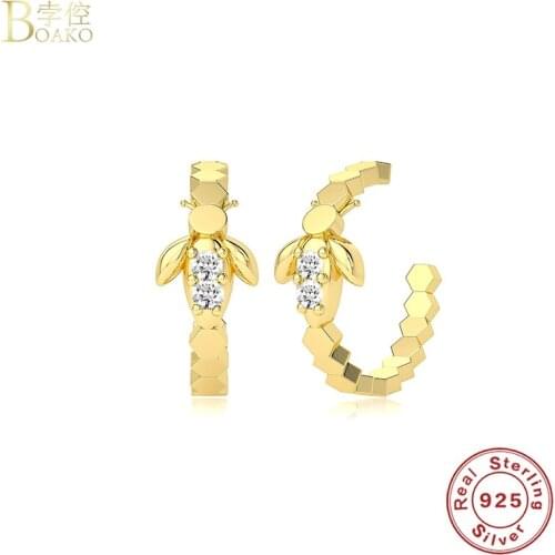 BOAKO New Design 925 Sterling Silver Earring For Women Pendiente Plata CZ Insect Clip Earing Luxury Jewelry Ciffs Earings Gifts