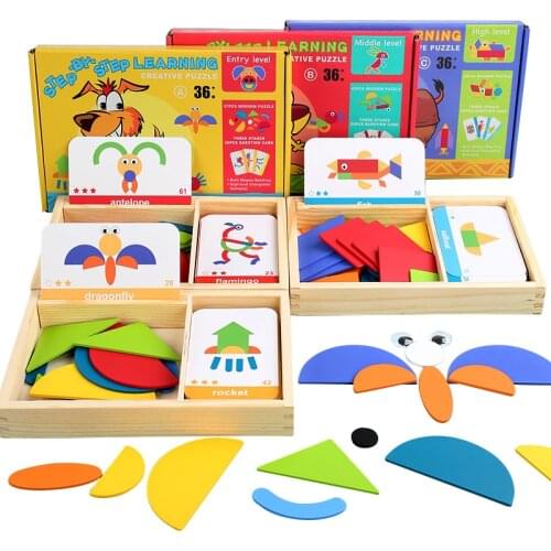 Variety Creative Geometric Shapes DIY Puzzle Children Early Learning Educational Toys Montessori Kids Wooden 3D Jigsaw Puzzle