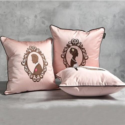 Imitation Silk Embroidery Cushion Cover Luxury Wedding Decor Cojines Decorativos Para Sofa Couple Cushions Coussin Almofada