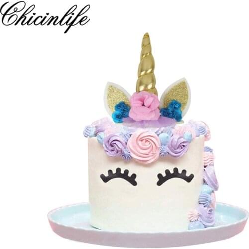 Chicinlife 1Pcs Unicorn Horns Cake Topper Wedding Baby Shower Unicornio Cake Baking Decoration Unicorn Birthday Party Supplies