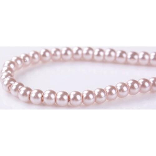 DoreenBeads Glass Beads Round Pink Imitation Pearl About 4mm Dia, Hole: Approx 1mm, 81cm long, 1 Strand (Approx 202 PCs/Strands)