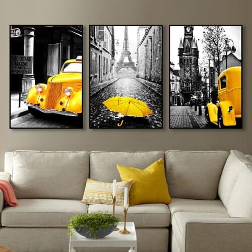 Europe City Scenery Decor Picture Nordic Canvas Painting Home Retro Yellow Decor Wall Art Poster and Print for Dormitory Design
