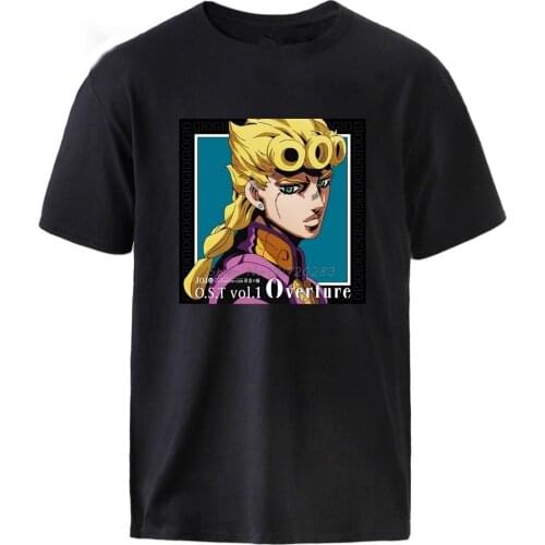 JoJo Bizarre Adventure Giorno Giovanna T Shirts Man Casual Summer Cotton Hot Sell Man T Shirts Loose Fit T Shirt
