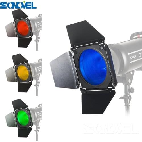 Godox BD-04 Barn Door+Honeycomb Grid + 4 Color Filter Red Blue Green Yellow For Bowen Mount Standard Reflector Flash Accessories