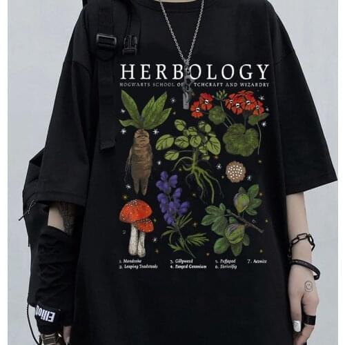 Gothic Herbology Harajuku y2k street top lady cute cartoon comic girl letter print Japanese casual fashion T-shirt trendy female