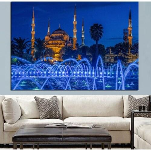 HD Print Islamic Blue Turkey Istanbul Sultan Ahmed Mosque Religious Poster on Canvas Wall Painting for Living Room Sofa Cuadros