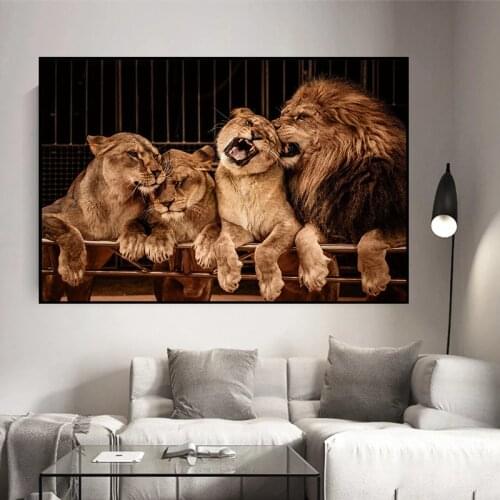 African Lions Posters and Prints Nordic Animal Canvas Paintings Modern Art Wall Pictures Bedroom Home Decorative Canvas Print