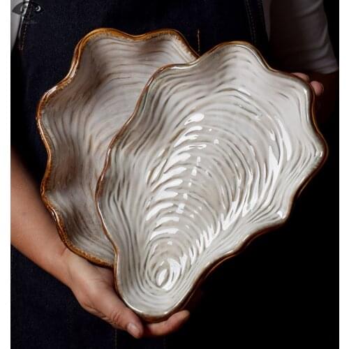 Japanese pearl shell ceramic plate irregular tray porcelain plate non-slip tableware seafood steak salad plate
