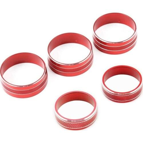 Audio Switch Button & Air Conditioning Knob Button Cover Switch Trim for Jeep Wrangler JK Compass Patriot 5PCS Red