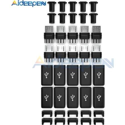 50Pcs DIY Micro USB 4Pin Male Plug Connector Connector Kit w/ Covers Welding Data OTG Line Interface DIY Data Cable Accessories