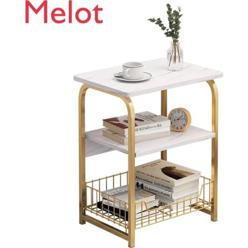 Creative Golden Table Nordic 3 Layer Coffee Table Steel Legs Modern Home Living Room Sofa Table Bedside Multi-layer Storage Rack