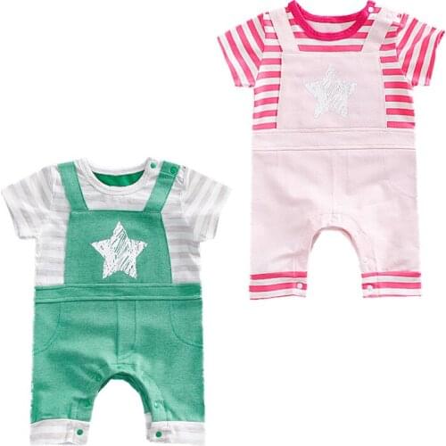 2018 Summer Baby Toldder Boy Girl Cotton stars Rompers Short Sleeve O-Neck Printing T-shirt Top+Braces Pant Set New Arrivals