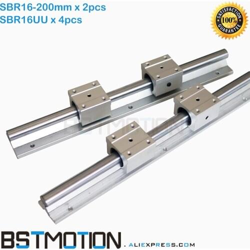 2pcs 16mm Linear rail support 200mm SBR16 Linear shaft support with 4pcs SBR16UU Linear Bearing Block