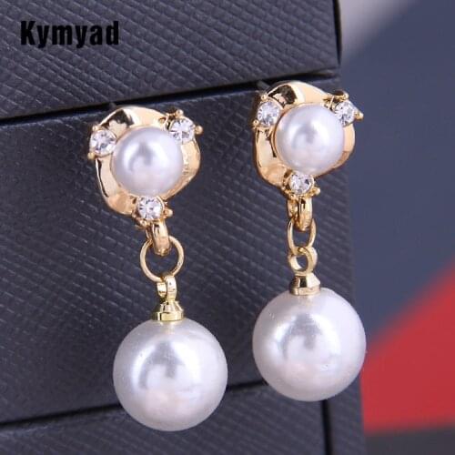 Kymyad Copper Earrings Round Drop Earrings Flower Design Womens Earrings Long Simulated Pearl Statement Earrings Fashion Jewelry