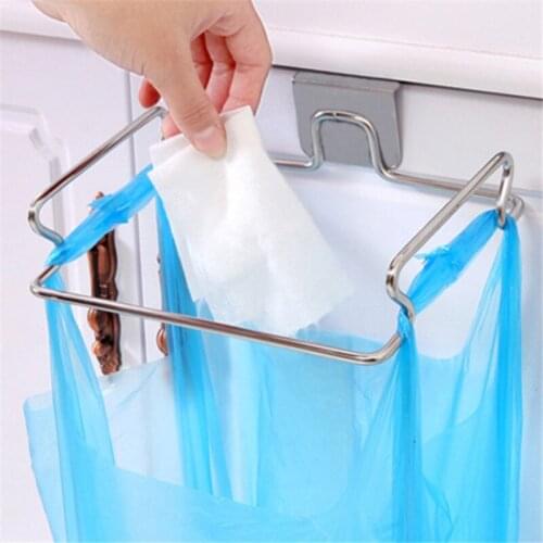 Metal Cupboard Door Back Hanging Trash Rack Storage Kitchen Garbage Rubbish Bag Can Holder Hanging Kitchen Cabinet Trash Rack
