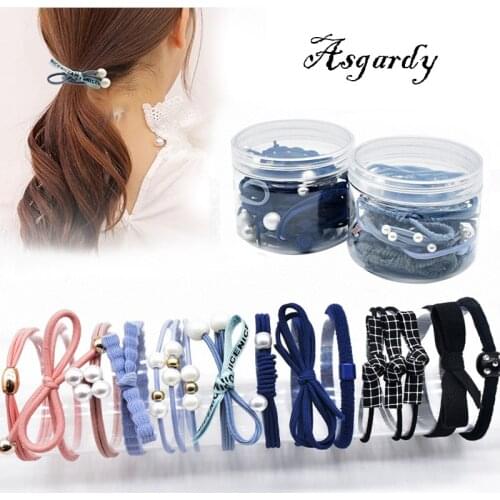 Fashion 12 / Set Rubber Bands Female Tie Hair Circle Korean Bead Bow Head Rope Simple Cute Headdress Girls Hair Accessories