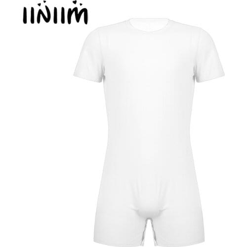 Mens Short Sleeve Exotic Teddies T-Shirts Lingerie Jockstraps Pouch Sexy Male One-pieces Rompers Bodycon Bodysuits