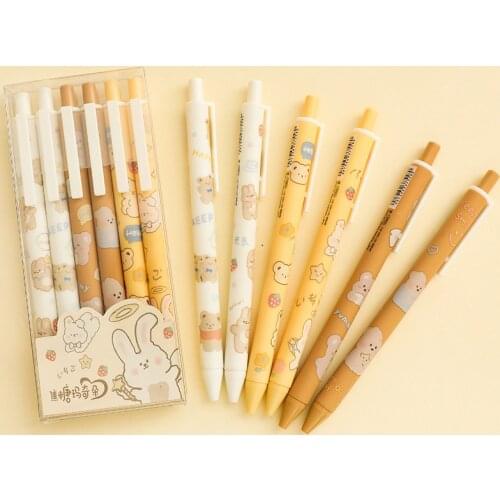 6PCS/SET Gel Pens Kit Cartoon Bear Rabbit Cute Gel Pen Black Ink 0.5mm kawaii School Stationery Girl Writing Gift Office Supplie