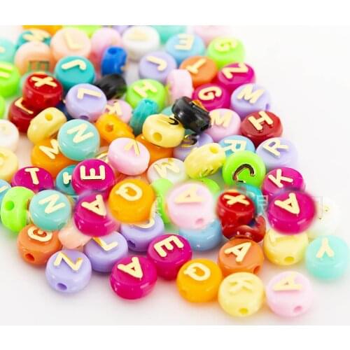 New Arrival 6*10mm Coin Round Acrylic Letter Beads Gold A-Z Intial Alpahbet Carved Mix Colors Plastic Jewelry Spacer Beads