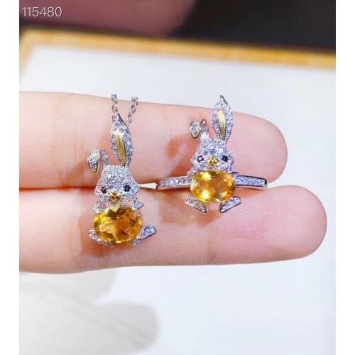 New Arrival Real Natural Citrine Jewelry set Natural And Real Citrine Set 925 sterling silver Fine jewelry 1pc ring,1pc Pendant