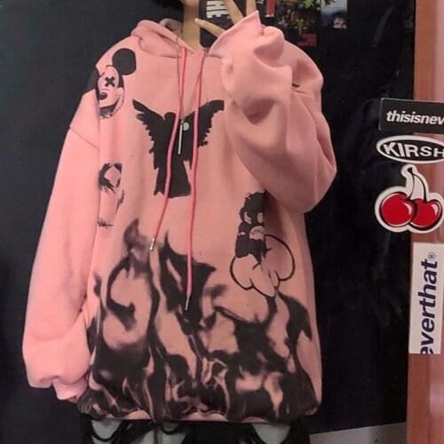 Autumn WomenS Hooded Sweatshirt Plush Oversized Streetwear Kawaii Gothic Anime Print Harajuku Ladies Clothes Pullover