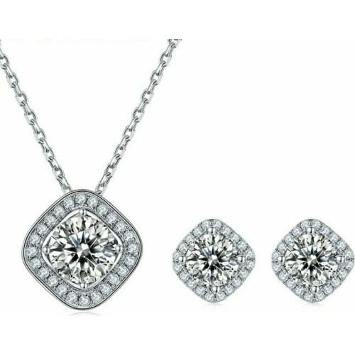 OTIY S925 Sterling Silver Wedding Engagement Diamond Jewelry Set White Gold Rhodium Plated Square VVS Moissanite Women Necklace