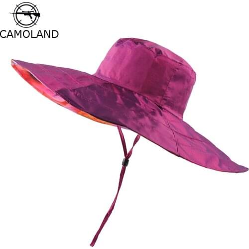 CAMOLAND Candy Color Bucket Hat For Women Summer Double Side Sun Hat Outdoor Long Wide Brim Boonie Hats Female Fashion Beach Cap