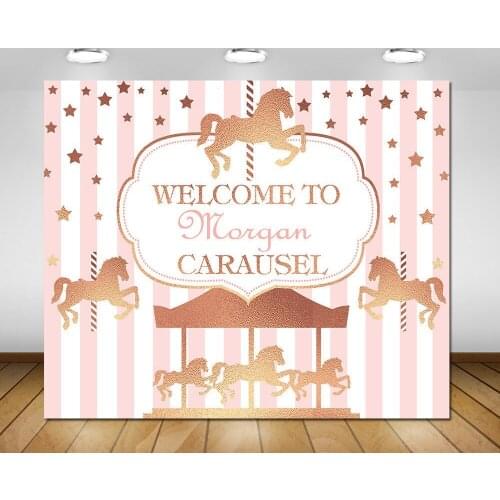 Custom Carousel Pink star photo studio background High quality Computer print party photo backdrop