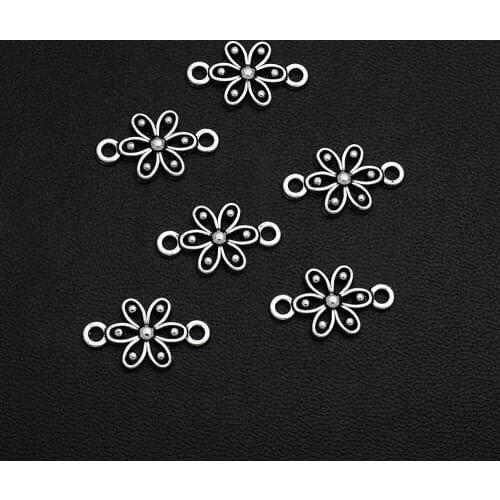 30pcs/Lots 11x18mm Antique Silver Plated Flower Plant Connector Hollow Charms For Handmade Making DIY Tibetan Findings Jewelry