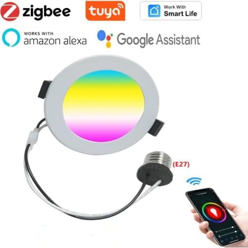 Tuya Zigbee 3.0 Smart Downlight 6W 9W RGB+CW E27 LED Bulb Remote Voice Timer Control Work With Smartthing Alexa Echo Google Home