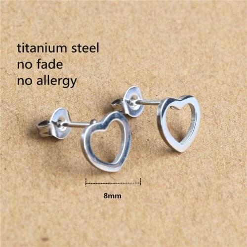 316L Titanium Stainless Steel Stud Earrings Heart Hollow Out Heart Shape 8mm No Fade Anti-allergy Jewelry