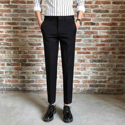 Spring Suit Pants Mens Loose Straight Ankle-Length Skinny Korean Style Trendy Suit Trousers Office Pants Suit Trousers for Men