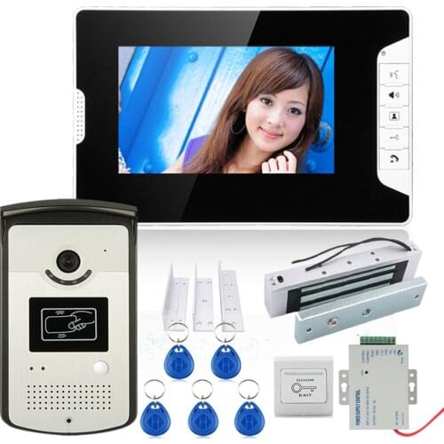 7" Color Video Door Phone Intercom System With 1 Monitor 1 RFID HD Doorbell 1000TVL Camera +Electric Magnetic Door Lock 180KG