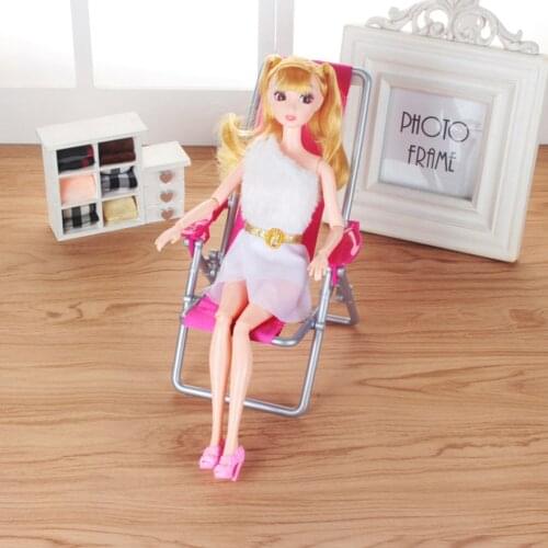 1 Pcs Foldable Miniature Beach Chair Lounge Hot Pink Lovely Deskchair Furniture Doll Accessories Doll House Play Toy