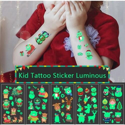 10 Sheets Luminous Kids Temporary Tattoo Stickers Santa Claus Children Body Arm Face Glowing Art Tattoo Christmas New Year Gifts