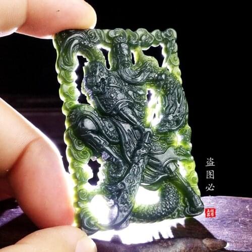 100% natural hetian hollow handcarved green jade pendant necklaces pendants brand men women real jade jewelry