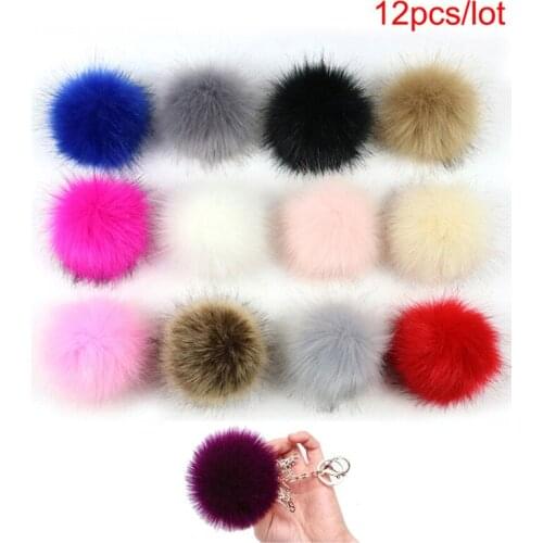 12Pcs8cm DIY Candy Faux Rabbit Fur Pompom Ball Handmade Artificial Fur Pom Poms Ball For Hat Keychain Pompoms Jewelry Access