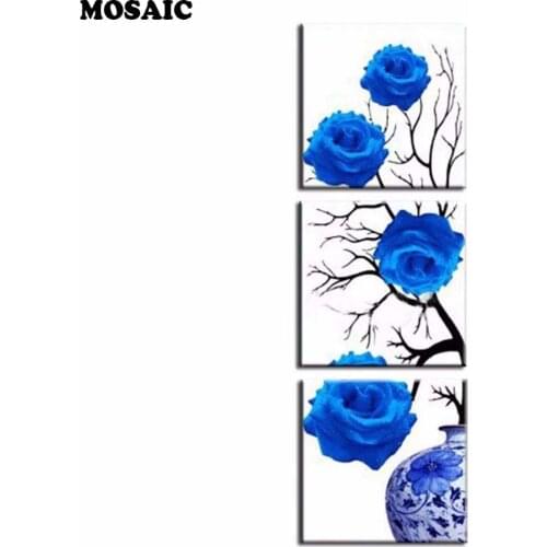 3 Pieces Blue Roses Poster Blue Flower Pictures diy diamond mosaic painting crafts Diamond Embroidery wedding decoration