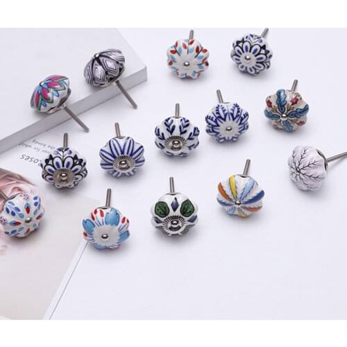40mm Flower Ceramic Pumpkin Knobs Cupboard Cabinet Drawer Door Handles Pulls Kitchen Furniture Hardware Pull Handles