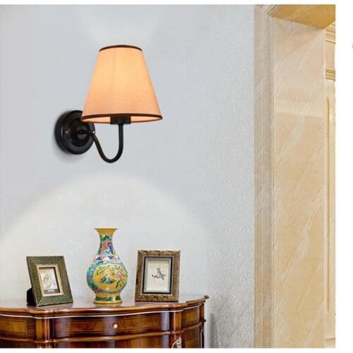American country creative Nordic fabric wall lamp bedroom bedside lamp simple modern living room aisle light cloth E27 light