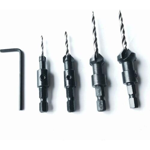 Free shipping of OEM High quality 4pcs 6# 10# 13# 16# Quick Change 1/4" Hex Shank Hole Saw Countersink Drill Bit Kit+Wrench
