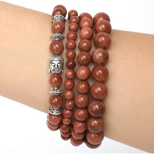 Charm Bracelet With Natural Beads 6mm 8mm 10mm Gold Sand Beaded Bracelet For Women Man Best Friend Gift