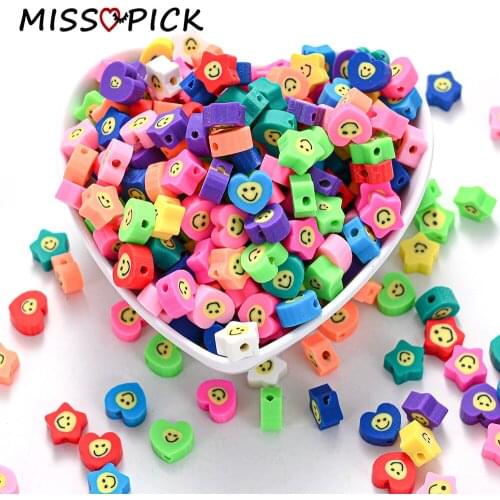 30/50/100pcs Smiley Face Heart Star Shape Polymer Clay Beads Spacer Bead For Jewelry Making DIY Necklace Bracelet Accessories