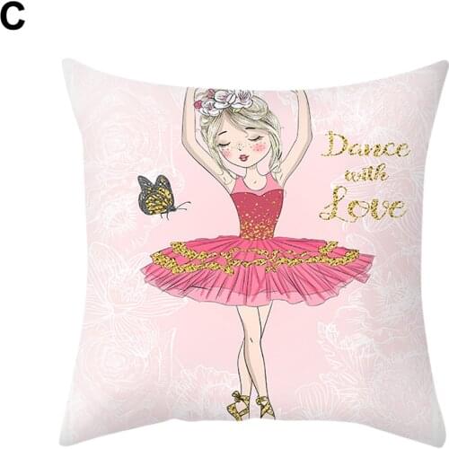 Lovely Girls Pattern Ballet Dancing Girl Linen Pillow Case Cushion Cover Sofa Bed Car Office Living Room Ornaments Home Decor