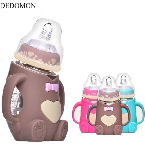 240ml Baby Silicone Milk Feeding Bottle Mamadeira Vidro BPA Free Safe Infant Juice Water Feeding Bottle cup Glass Nursing Feede