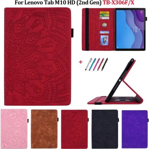 For Lenovo Tab M10 HD TB-X306F 10.1 " Case Tablet Flower 3D Emboss Leather Cover For Funda Lenovo Tab M10 HD 2nd Gen TB X306F X