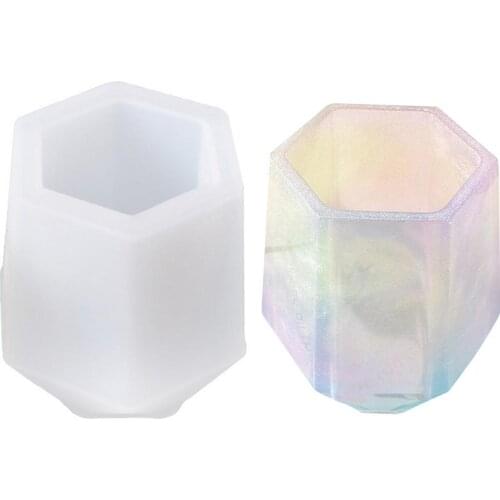 DIY Pen Holder Mould Silicone Crystal Epoxy Mold Handmade Crafts Ornaments Home Decoration Hexagon Round Pen Case Mould